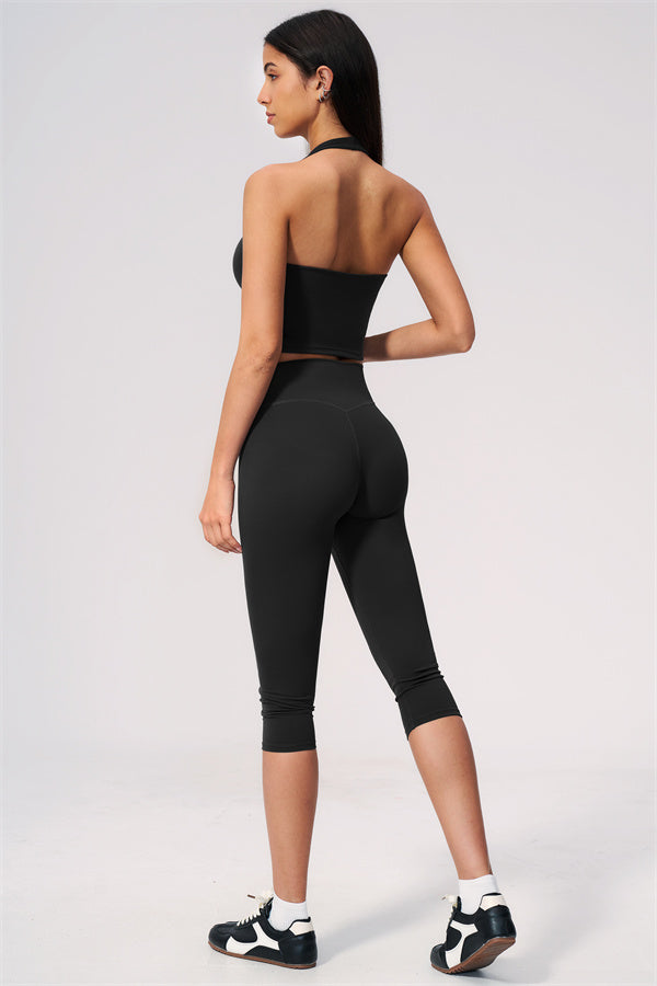 The Twirl Wide Strap Halter Crop Top Capri Leggings 2-Piece Set