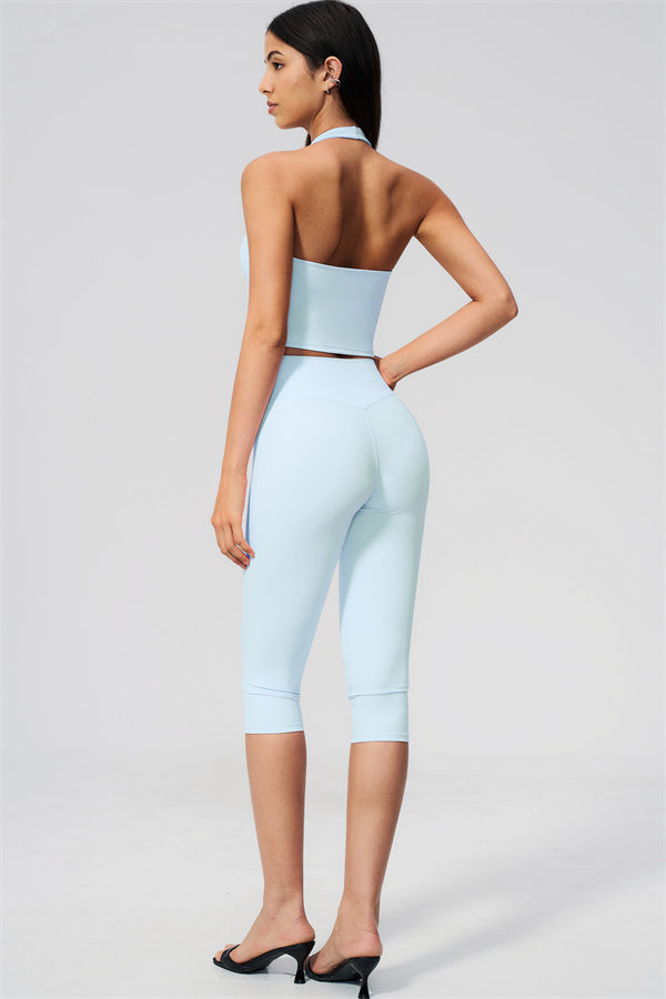 The Twirl Wide Strap Halter Crop Top Capri Leggings 2-Piece Set