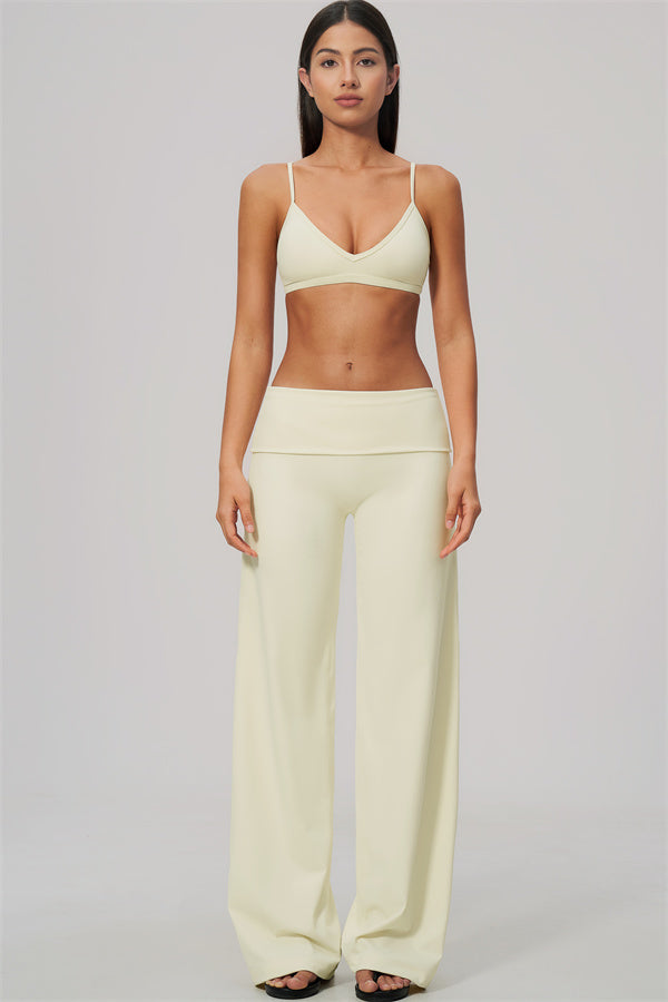 The Amity Sports Bra Straight Leg Pants Foldover Waist 2-Piece Set
