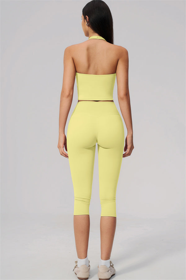 The Twirl Wide Strap Halter Crop Top Capri Leggings 2-Piece Set