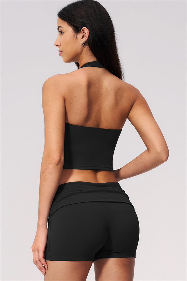 The Twirl Wide Strap Halter Crop Top Shorts 2-Piece Set