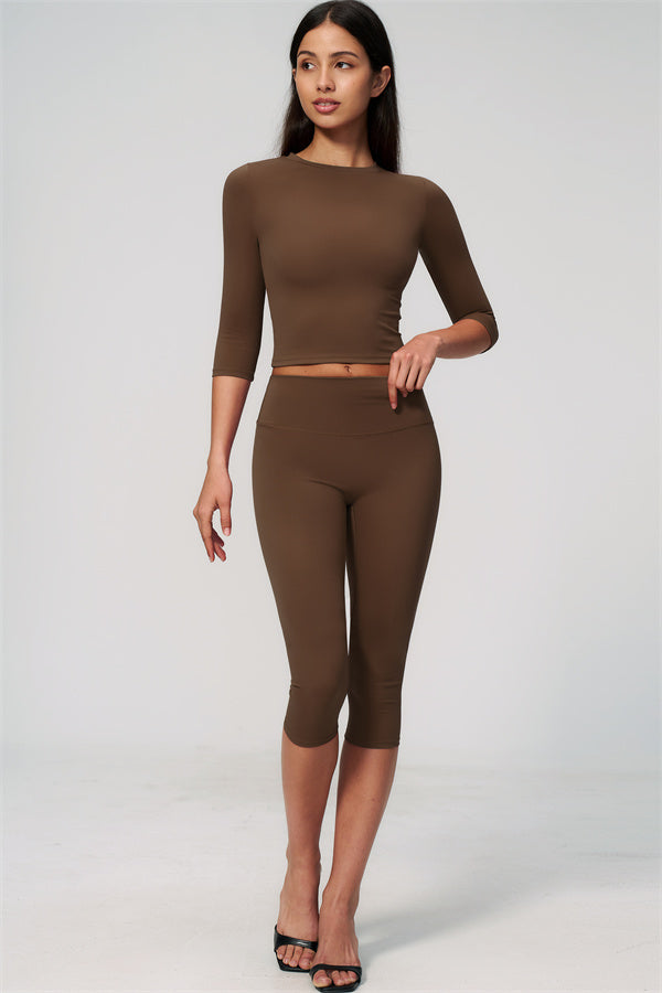 The Natalia Half-Sleeve Top Capri Leggings 2-Piece Set