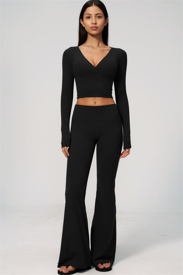 The Lox Long Sleeve Crop top Flared Leggings 2-Piece Set