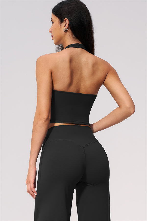 The Twirl Wide Strap Halter Crop Top Straight Leg Pants 2-Piece Set