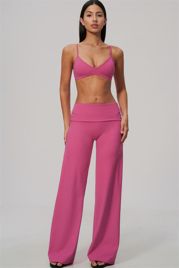 The Amity Sports Bra Straight Leg Pants Foldover Waist 2-Piece Set