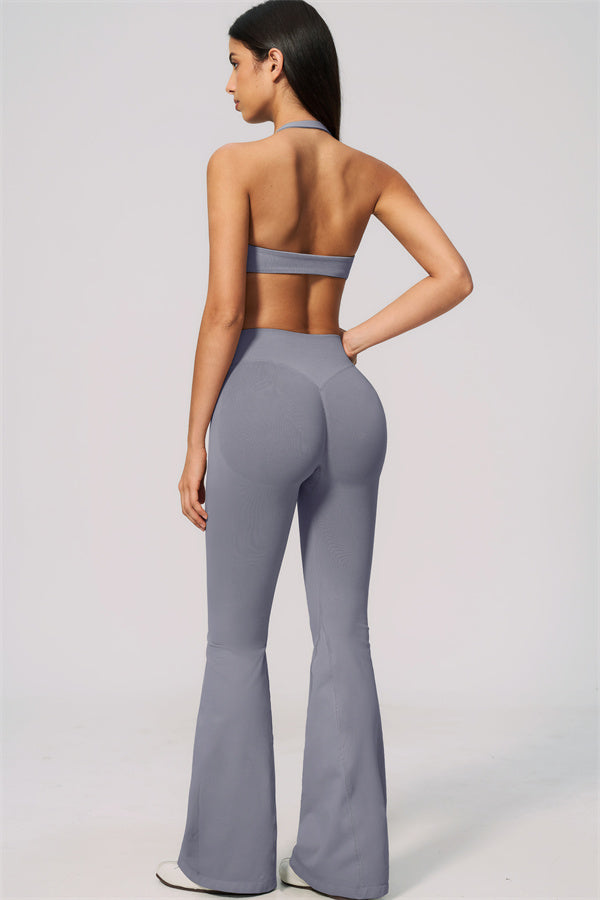 The Velvetine Halter Sports Bra Flared Leggings 2-Piece Set