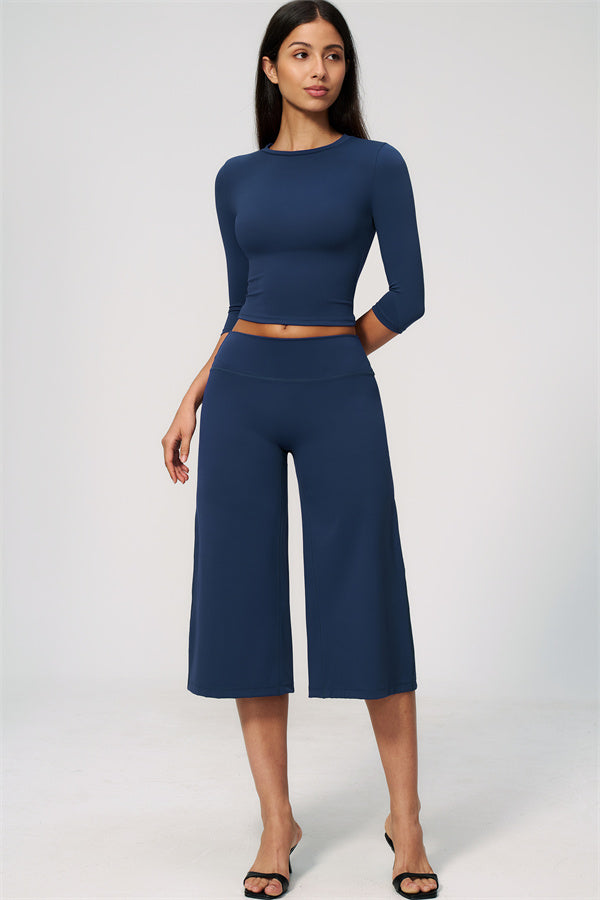 The Natalia Half-Sleeve Top Wide-Leg Crop 2-Piece Set