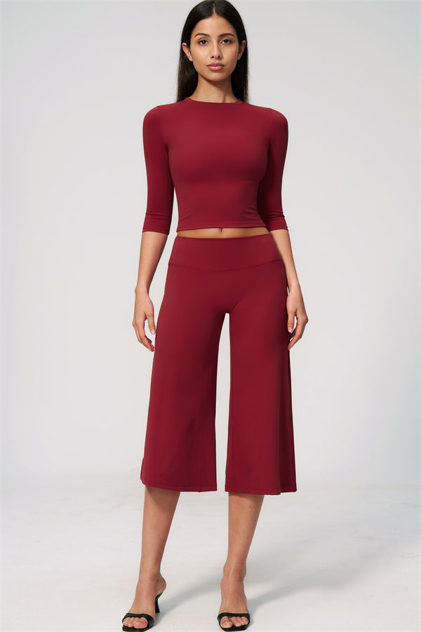 The Natalia Half-Sleeve Top Wide-Leg Crop 2-Piece Set