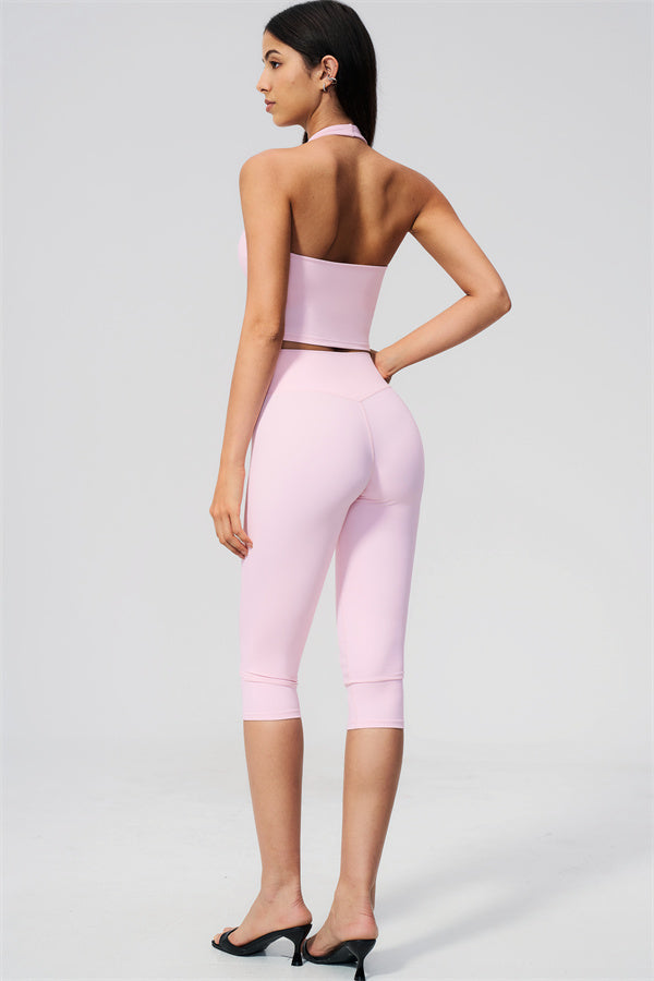 The Twirl Wide Strap Halter Crop Top Capri Leggings 2-Piece Set