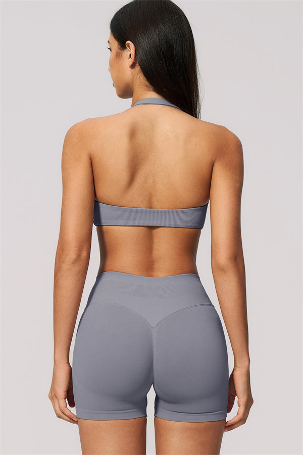 The Velvetine Halter Sports Bra Shorts 2-Piece Set