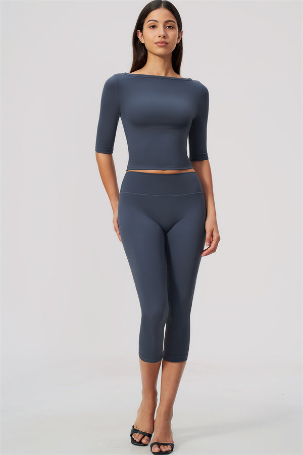 The Flow Motion Half-Sleeve T-Shirt Capri Leggings 2-Piece Set